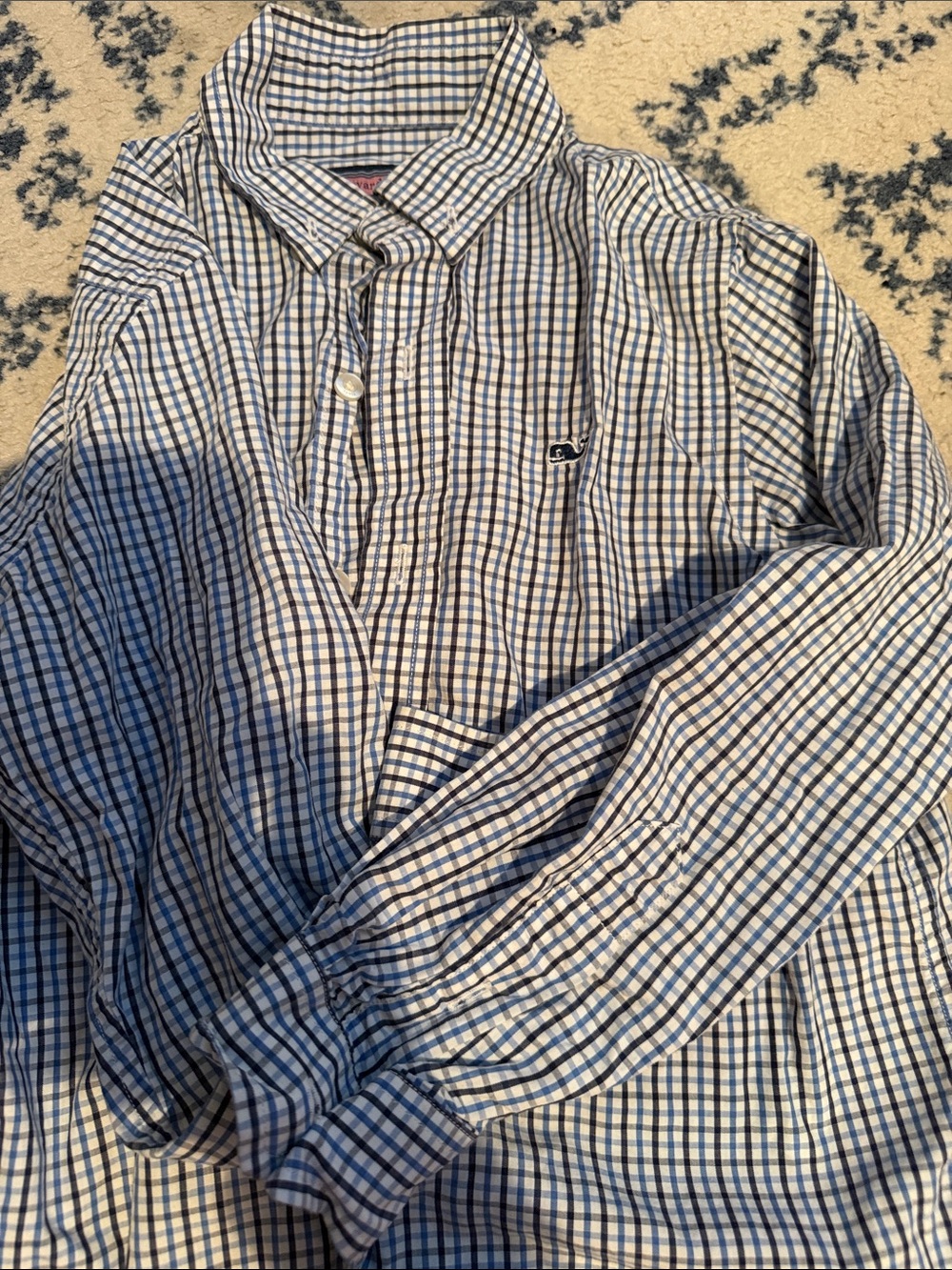 Vineyard Vines Blue and White Plaid Button-Down Shirt